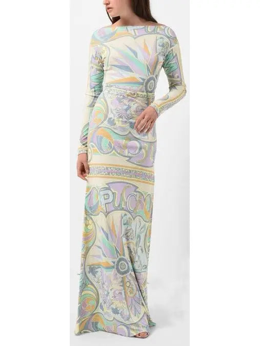 Long Print Jersey Silk Dress - Branna Couture