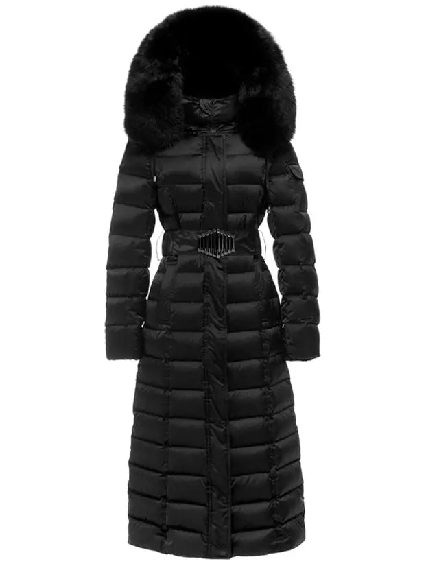 Long Puffer Down Coat with Fox Fur Hood - Branna Couture