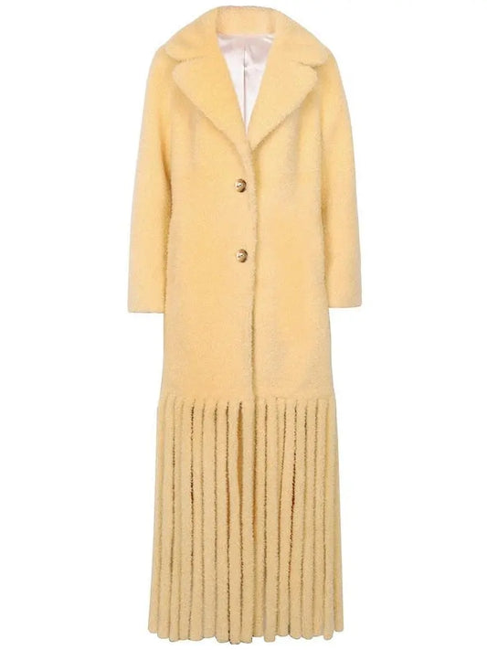 Long Shearling Fringe Coat -Yellow or Yellow and Tan - Branna Couture