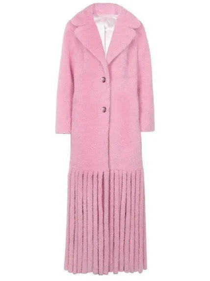 Long Shearling Fringe Coat, Pink - Branna Couture