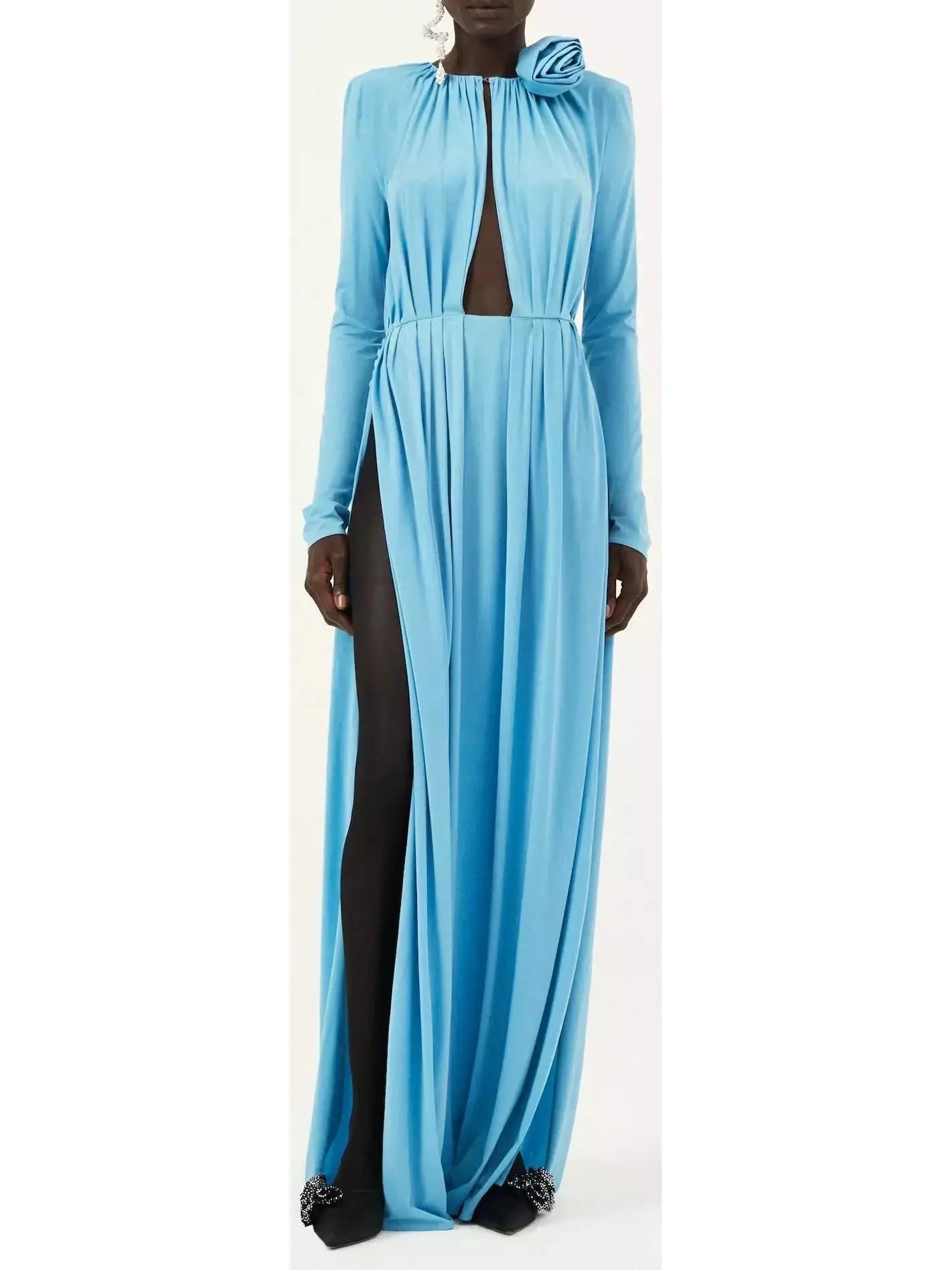 Long Sleeve Jersey Gown in Blue - Branna Couture