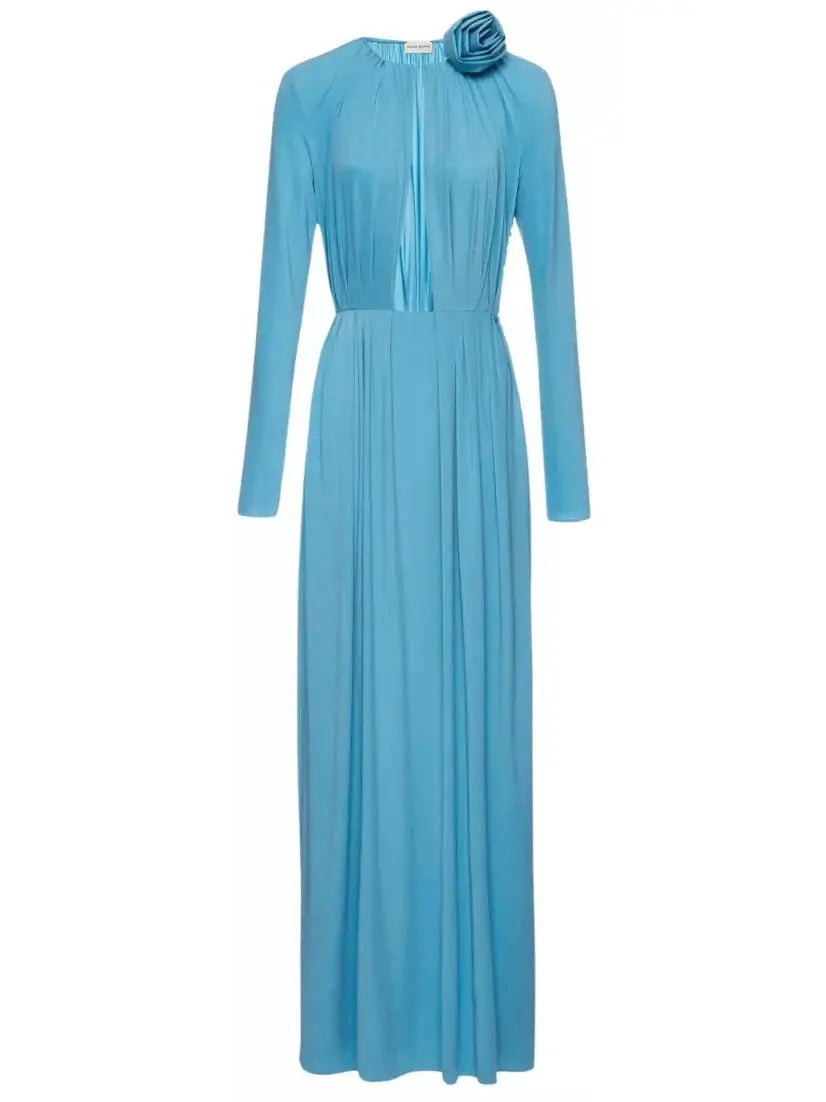 Long Sleeve Jersey Gown in Blue - Branna Couture