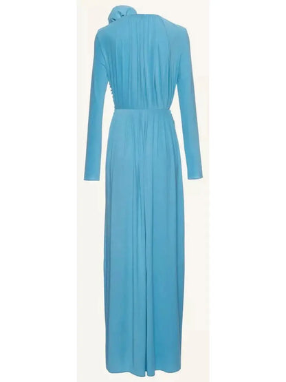 Long Sleeve Jersey Gown in Blue - Branna Couture