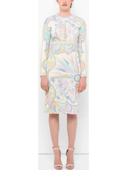 Long Sleeve Printed Jersey Silk Dress - Branna Couture