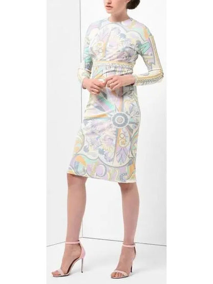 Long Sleeve Printed Jersey Silk Dress - Branna Couture