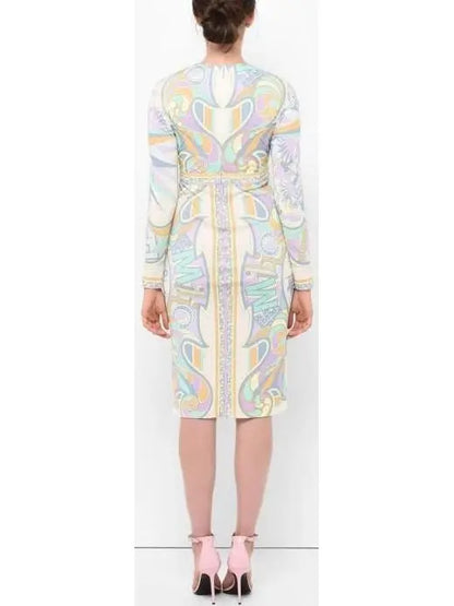 Long Sleeve Printed Jersey Silk Dress - Branna Couture