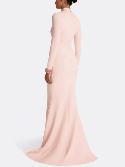 Long-Sleeve Fit and Flare Gown in Pink - Dresses