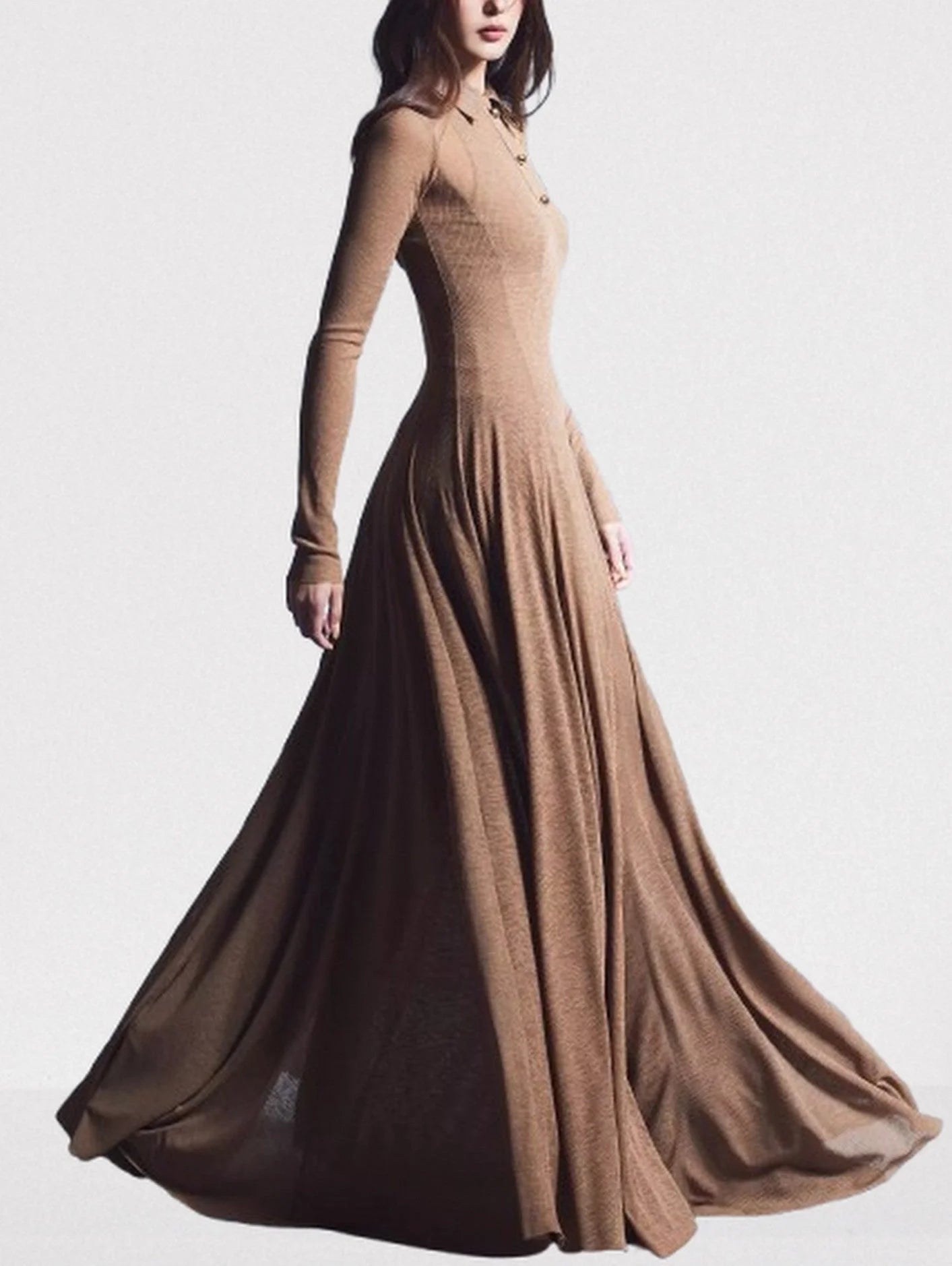 Long Sleeve Knit Polo Collar Maxi Dress Dresses