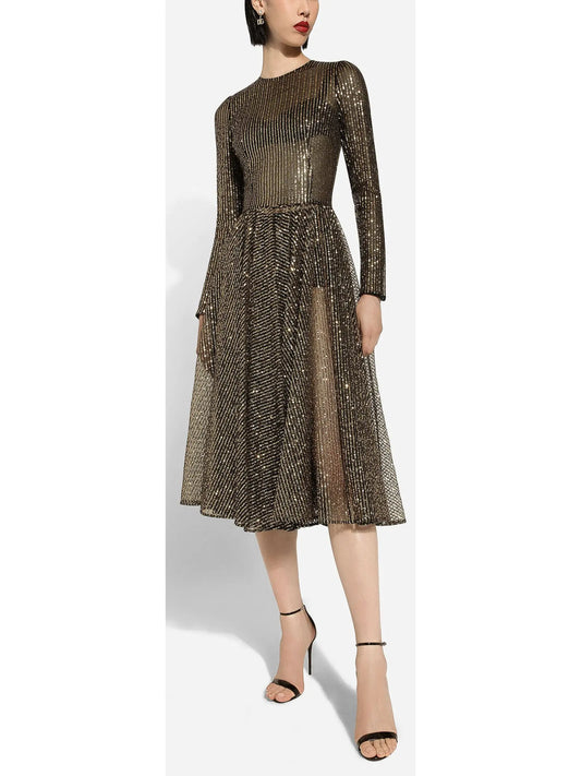 Long-Sleeved Sequined Midi Dress - Branna Couture