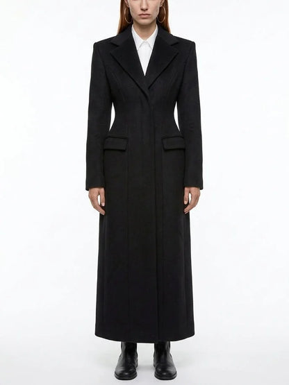 Long Black Sculpted Wool Blend Coat - Small - Coats