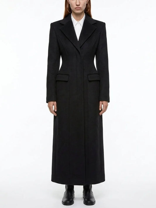 Long Black Sculpted Wool Blend Coat - Small - Coats