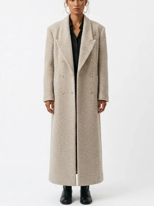 Long Bouclé Double Breasted Coat - Small - Coats