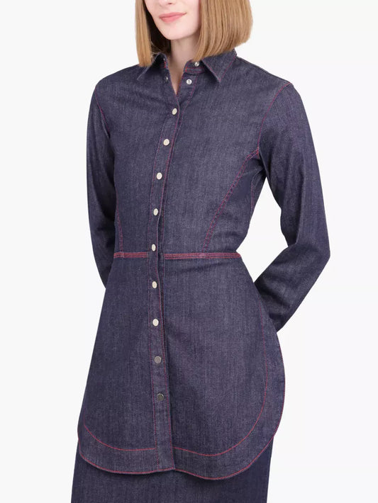 Long Denim Shirt with Snap Button Closure - Branna Couture