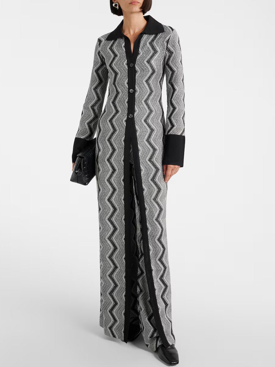 Women’s Long Knit Zig Zag Lamé Cardigan Dress Branna Couture