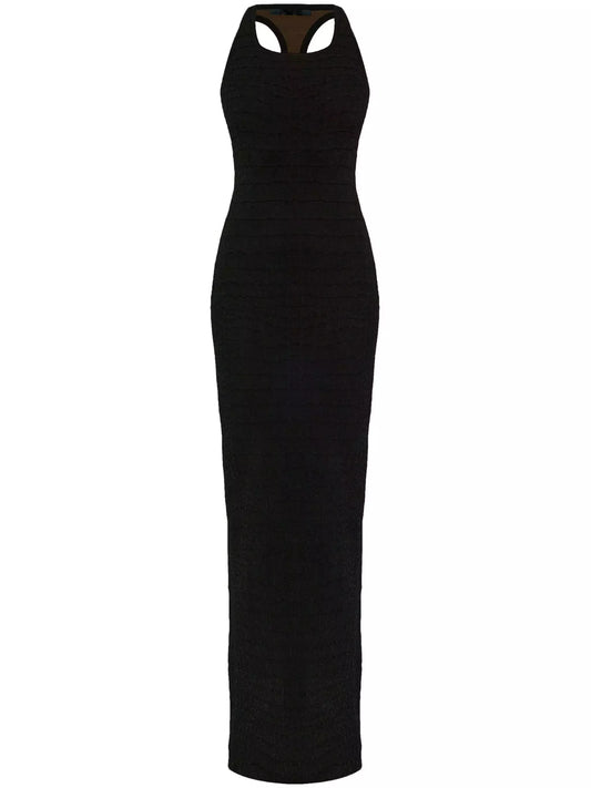 Long Racerback Crocodile Embossed Tank Dress in Black