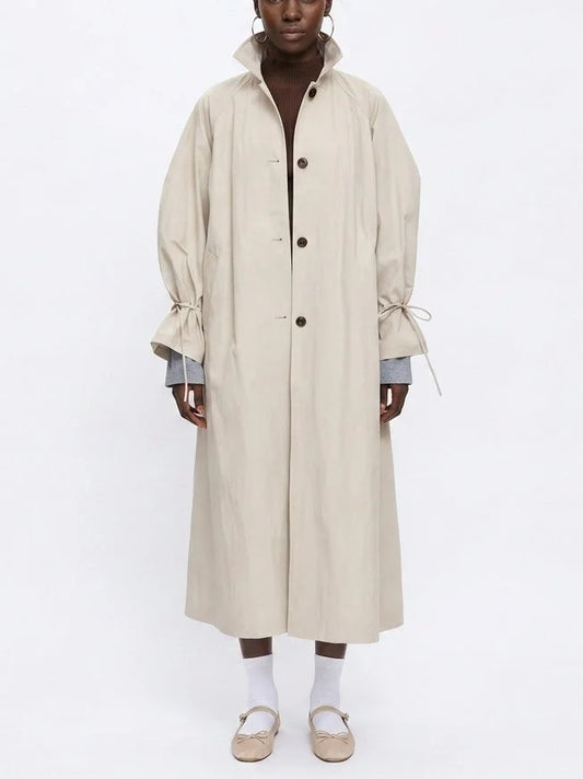 Long Single-Breasted Trench Coat with Tie Cuffs - XS - Coats