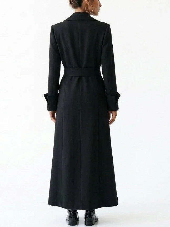 Long Black Butterfly Embellished Trench Coat - Coats
