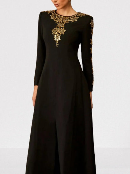 Long Black Gown with Beads and Rhinestones Dresses