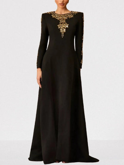 Long Black Gown with Beads and Rhinestones Dresses