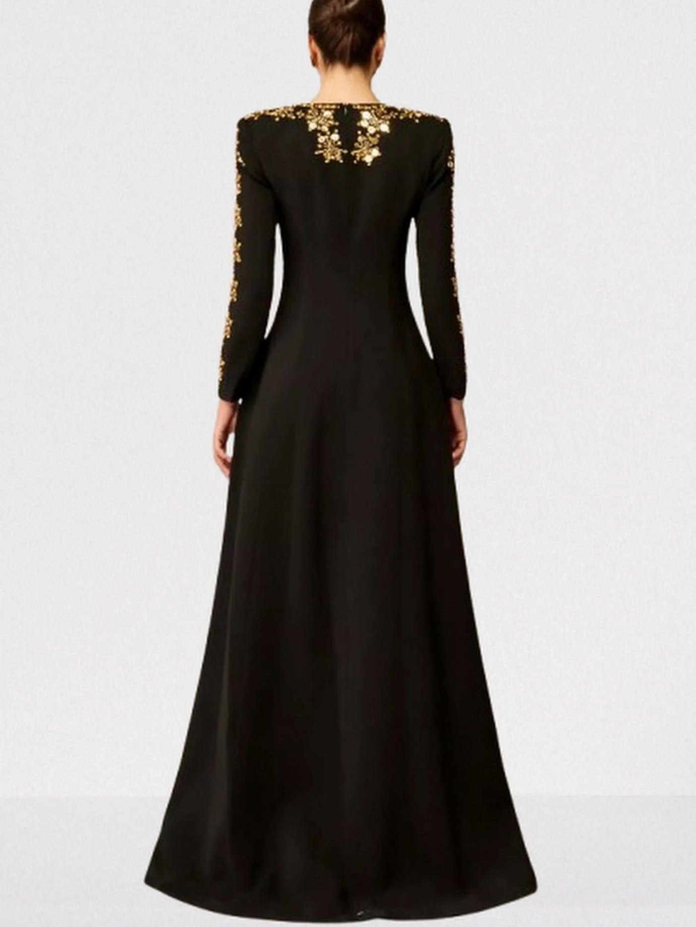 Long Black Gown with Beads and Rhinestones Dresses