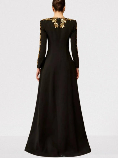 Long Black Gown with Beads and Rhinestones Dresses