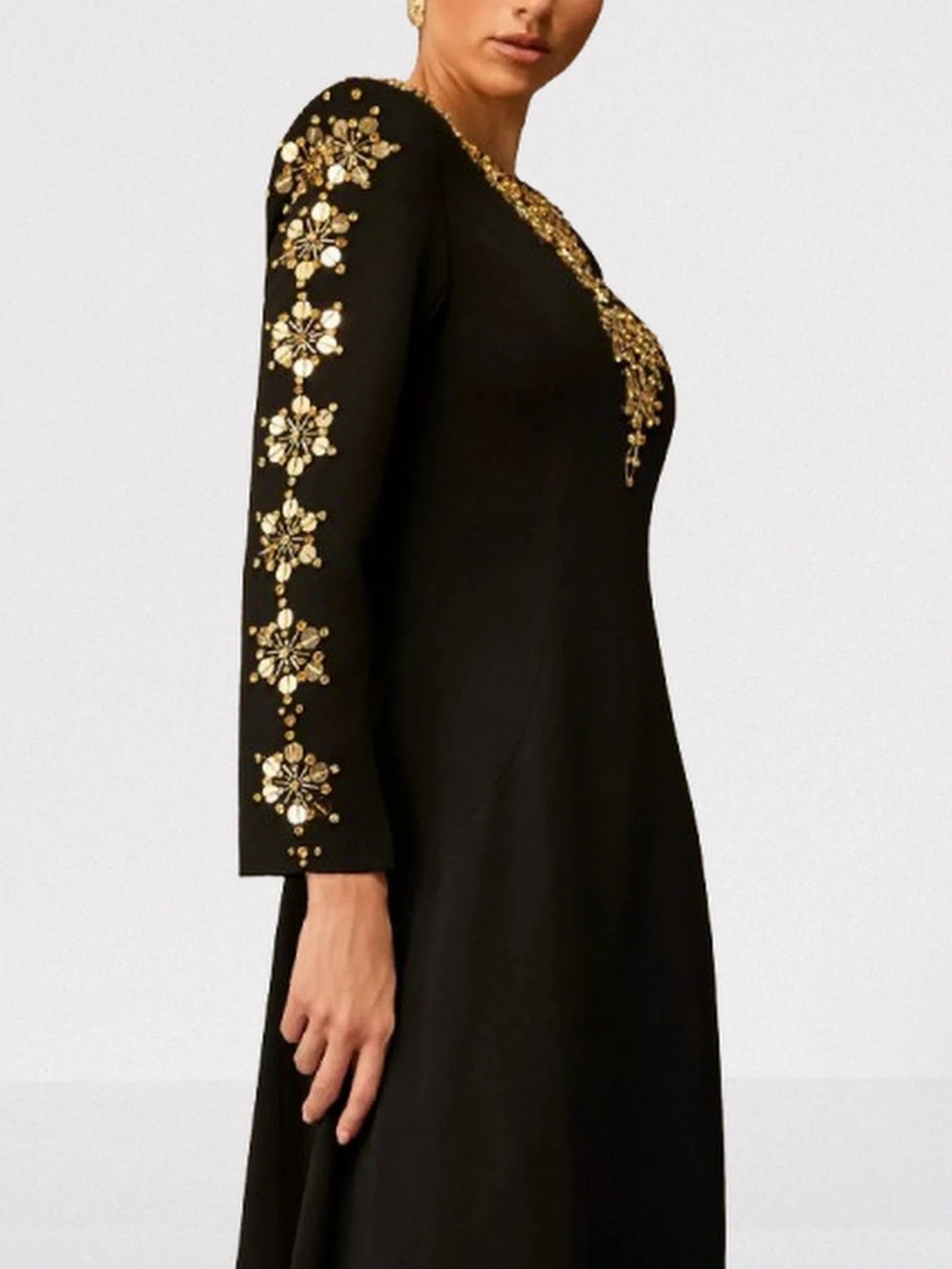 Long Black Gown with Beads and Rhinestones Dresses