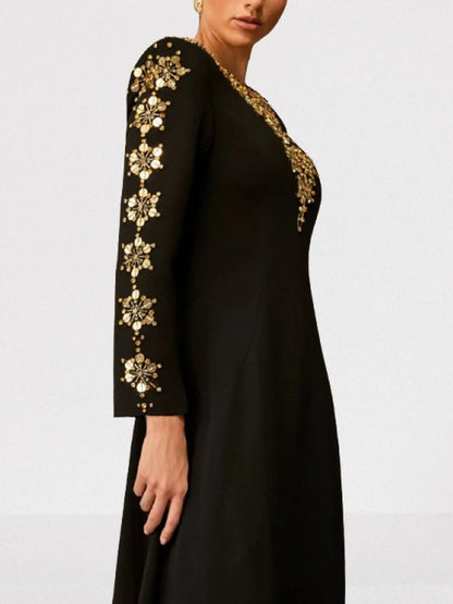 Long Black Gown with Beads and Rhinestones Dresses
