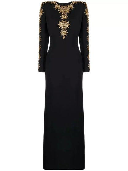 Long Black Gown with Beads and Rhinestones Dresses