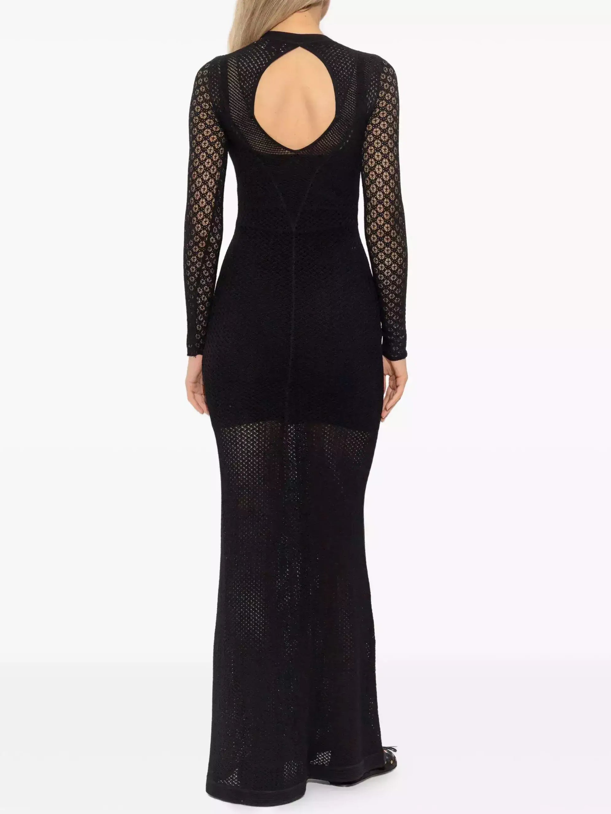 Long Black Sheer Knit Maxi Dress with Underslip - Dresses