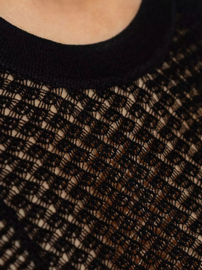 Long Black Sheer Knit Maxi Dress with Underslip - Dresses