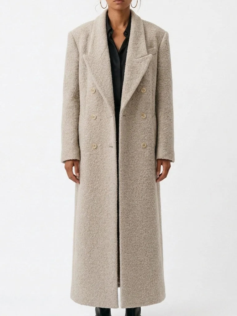 Long Bouclé Double Breasted Coat - Coats