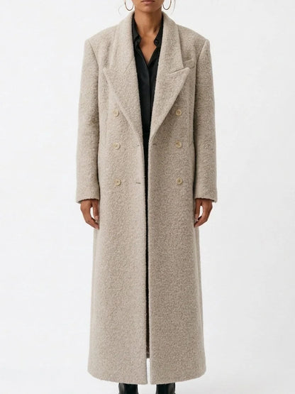 Long Bouclé Double Breasted Coat - Coats