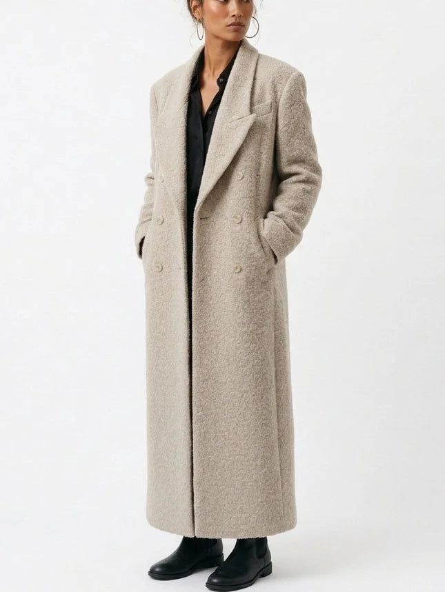 Long Bouclé Double Breasted Coat - Coats