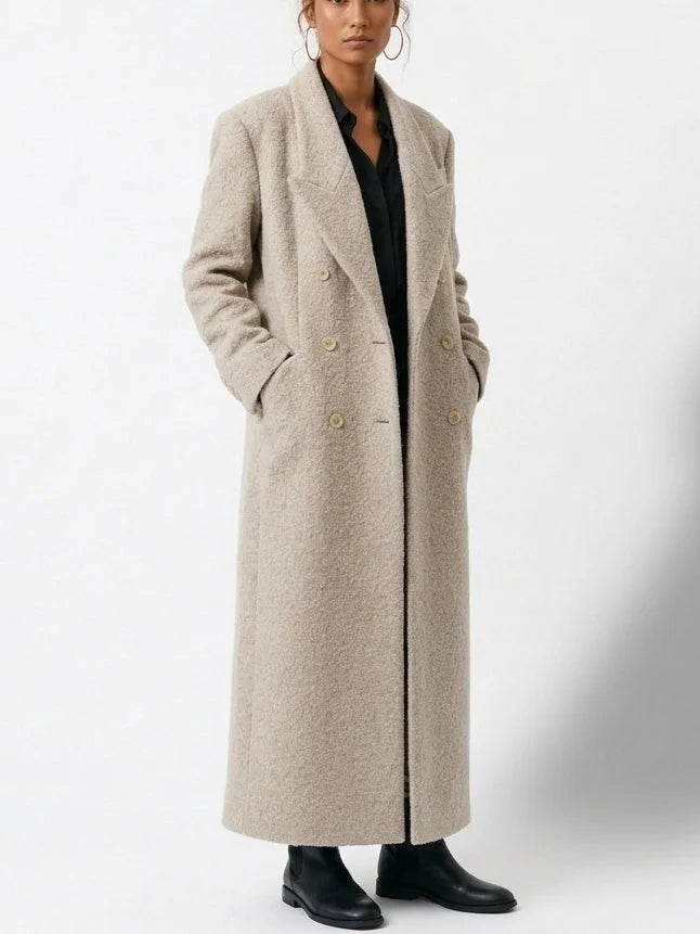 Long Bouclé Double Breasted Coat - Coats
