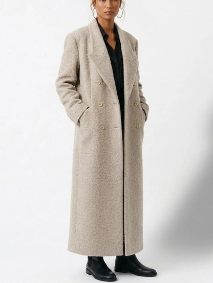 Long Bouclé Double Breasted Coat - Coats