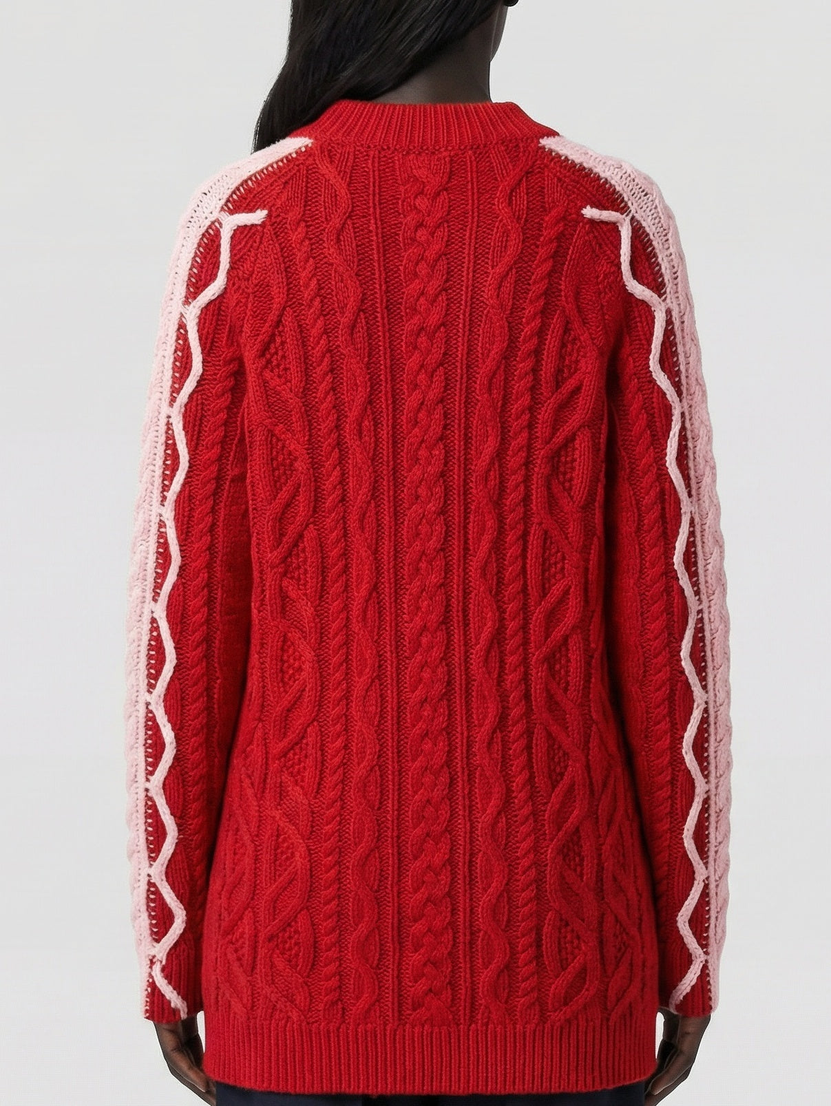 Long Cable-Knit Sweater with Contrast Panels