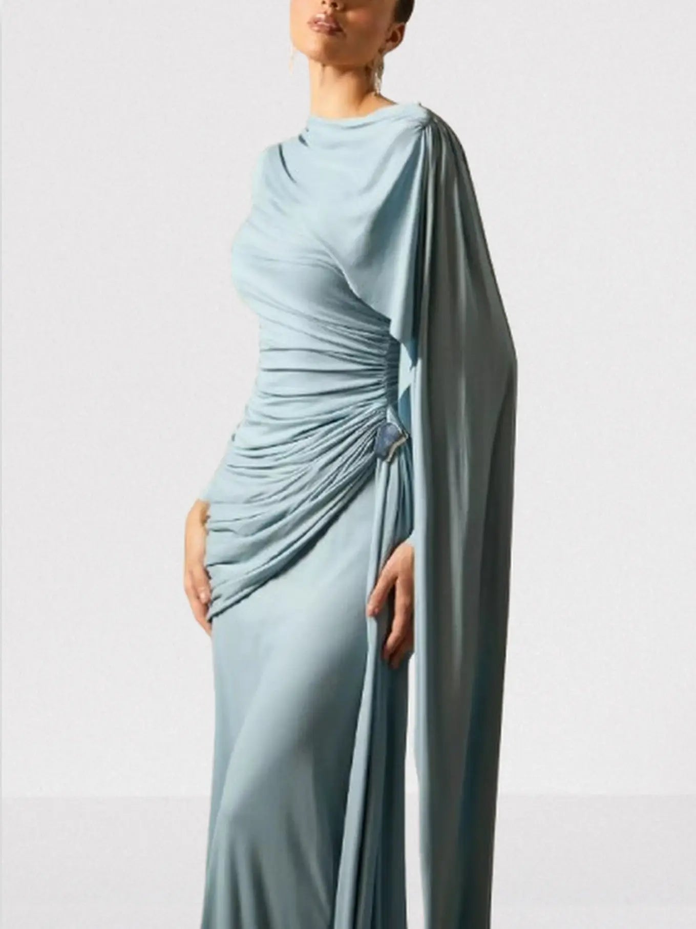 Long Cape-Sleeve Stretch Maxi Dress - Dresses