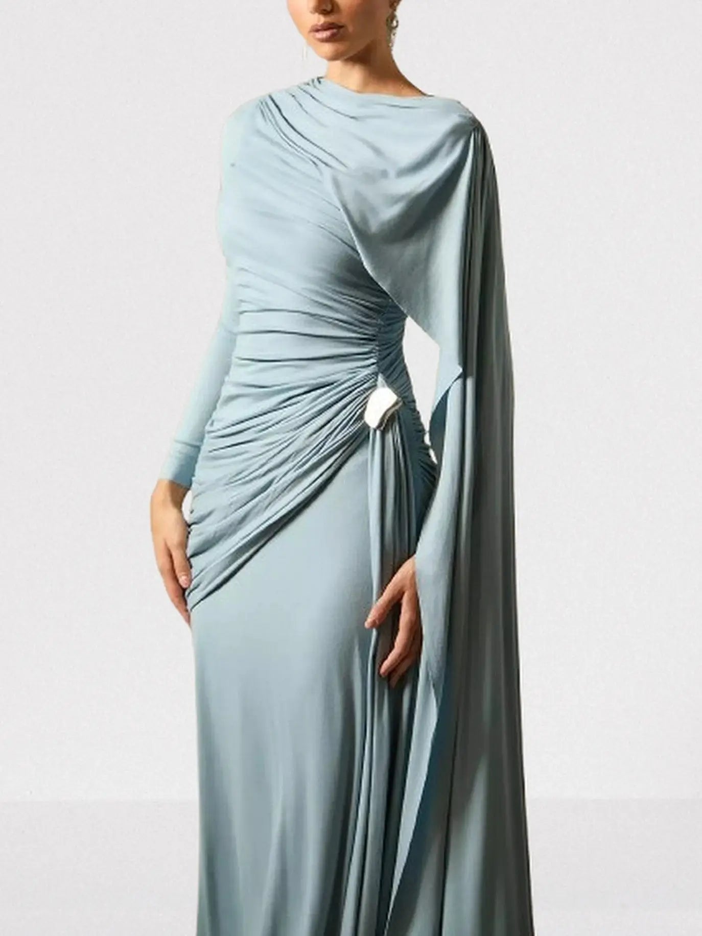 Long Cape-Sleeve Stretch Maxi Dress - Dresses