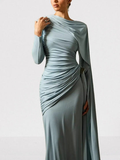 Long Cape-Sleeve Stretch Maxi Dress - Dresses
