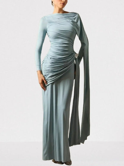 Long Cape-Sleeve Stretch Maxi Dress - Dresses