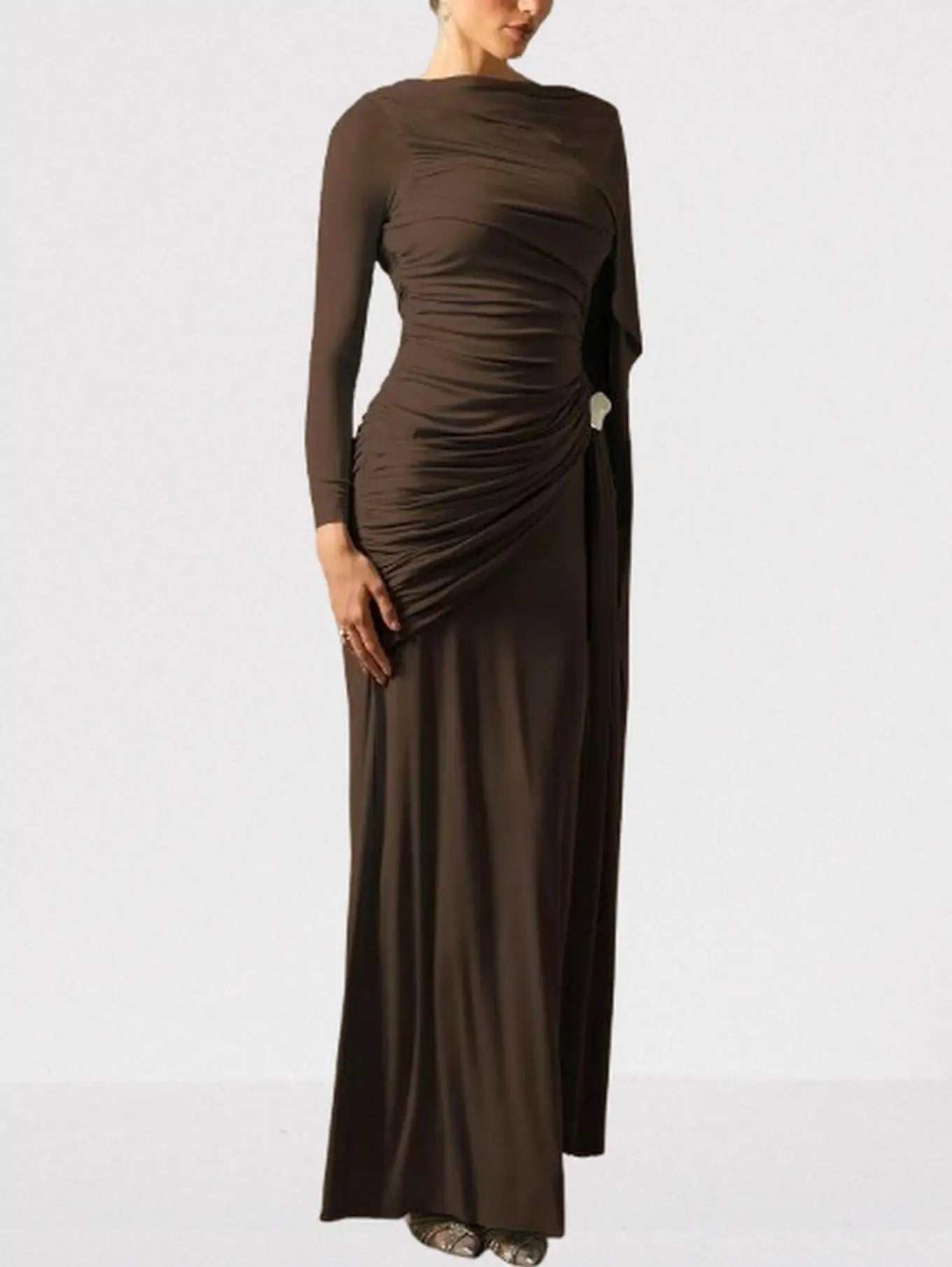 Long Cape-Sleeve Stretch Maxi Dress - Dresses