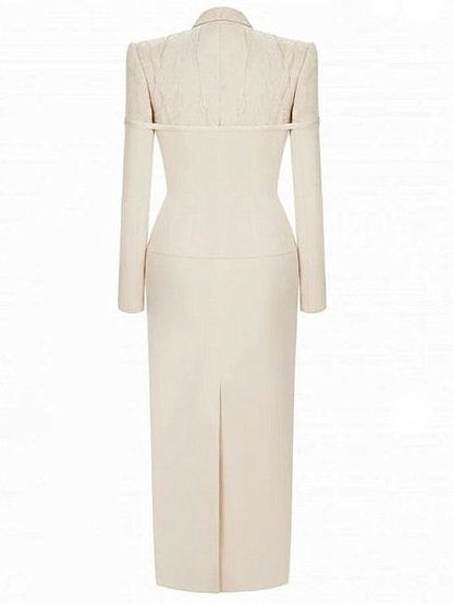 Long Cream Blazer Coat with Decorative Buttons