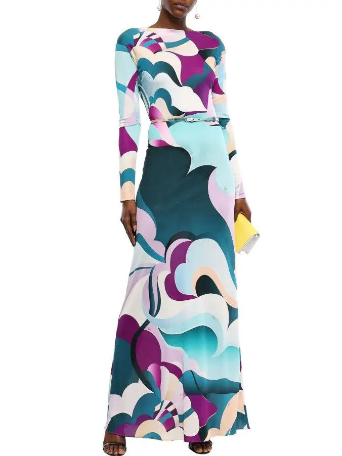 Long Printed Silk Dress - Dresses