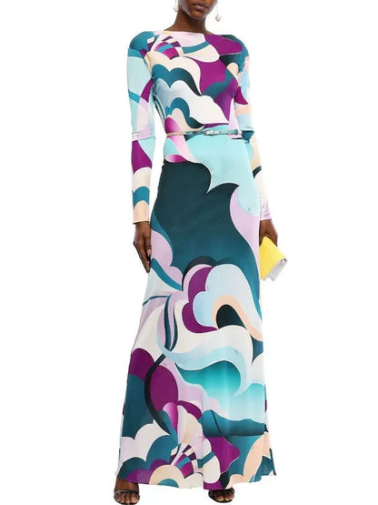 Long Printed Silk Dress - Dresses