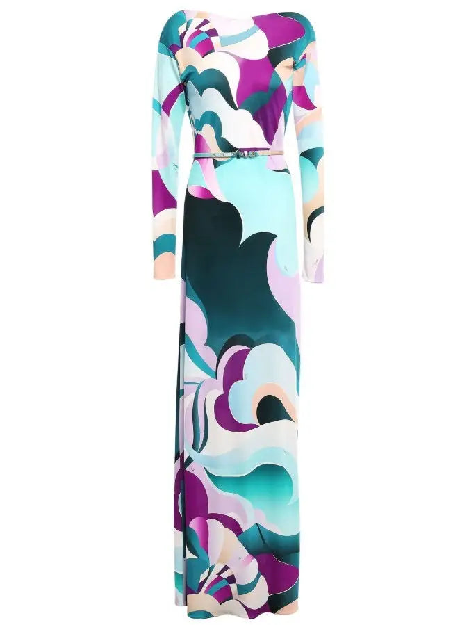 Long Printed Silk Dress - Dresses