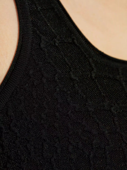 Long Racerback Crocodile Embossed Tank Dress in Black