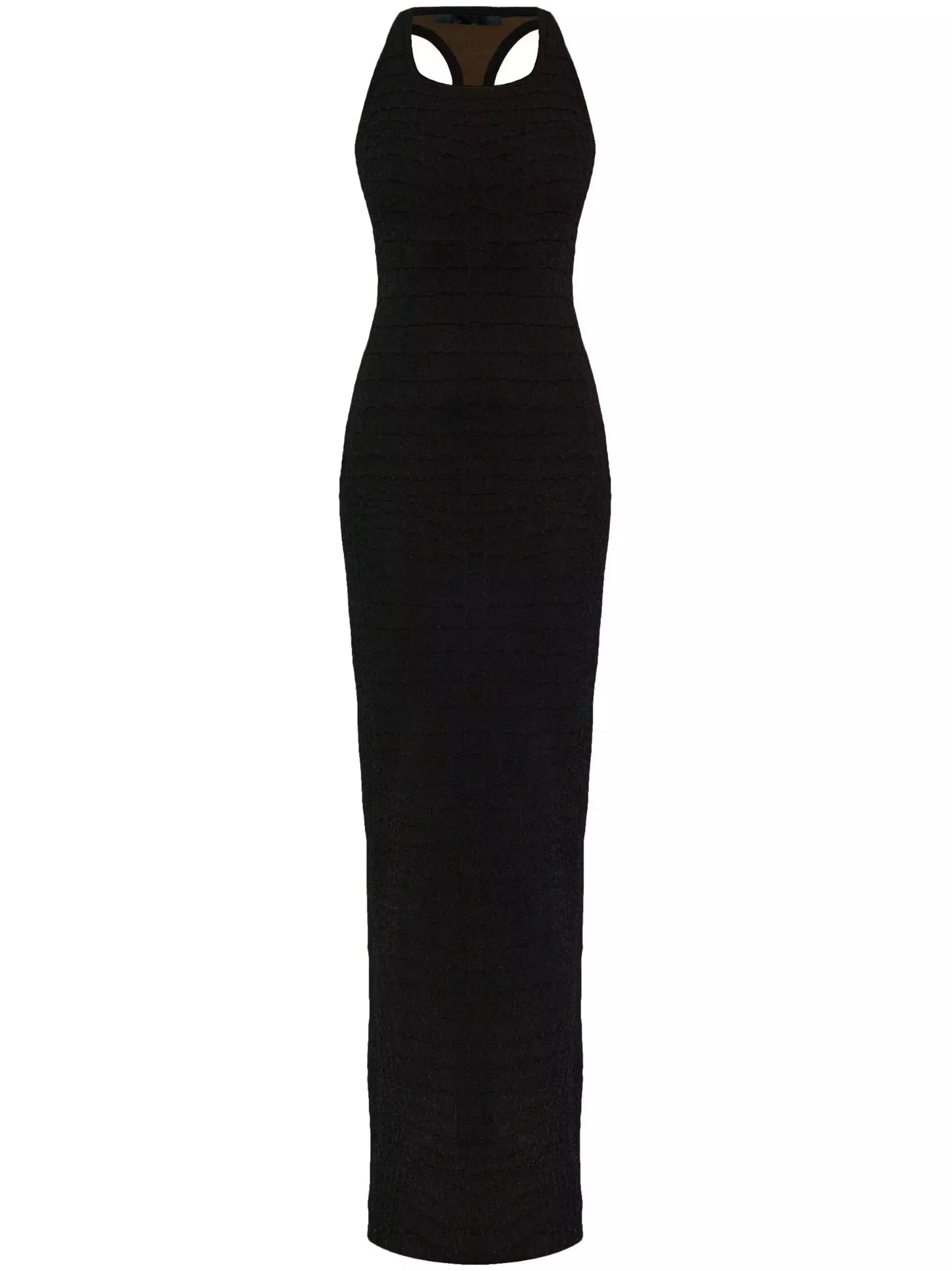Long Racerback Crocodile Embossed Tank Dress in Black