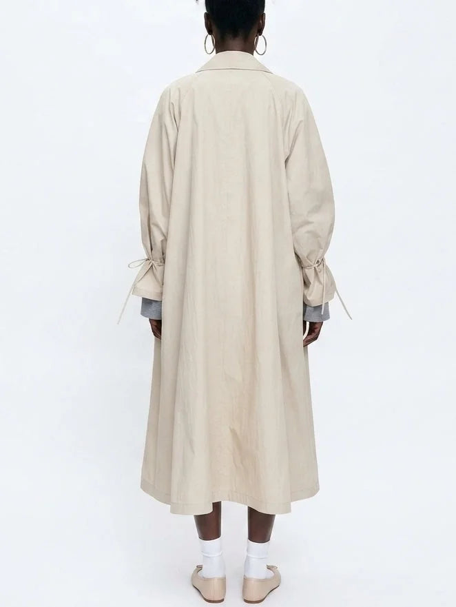 Long Single-Breasted Trench Coat with Tie Cuffs - Coats