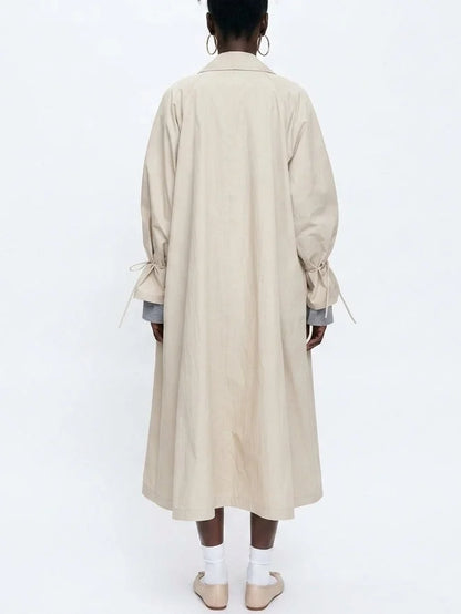 Long Single-Breasted Trench Coat with Tie Cuffs - Coats