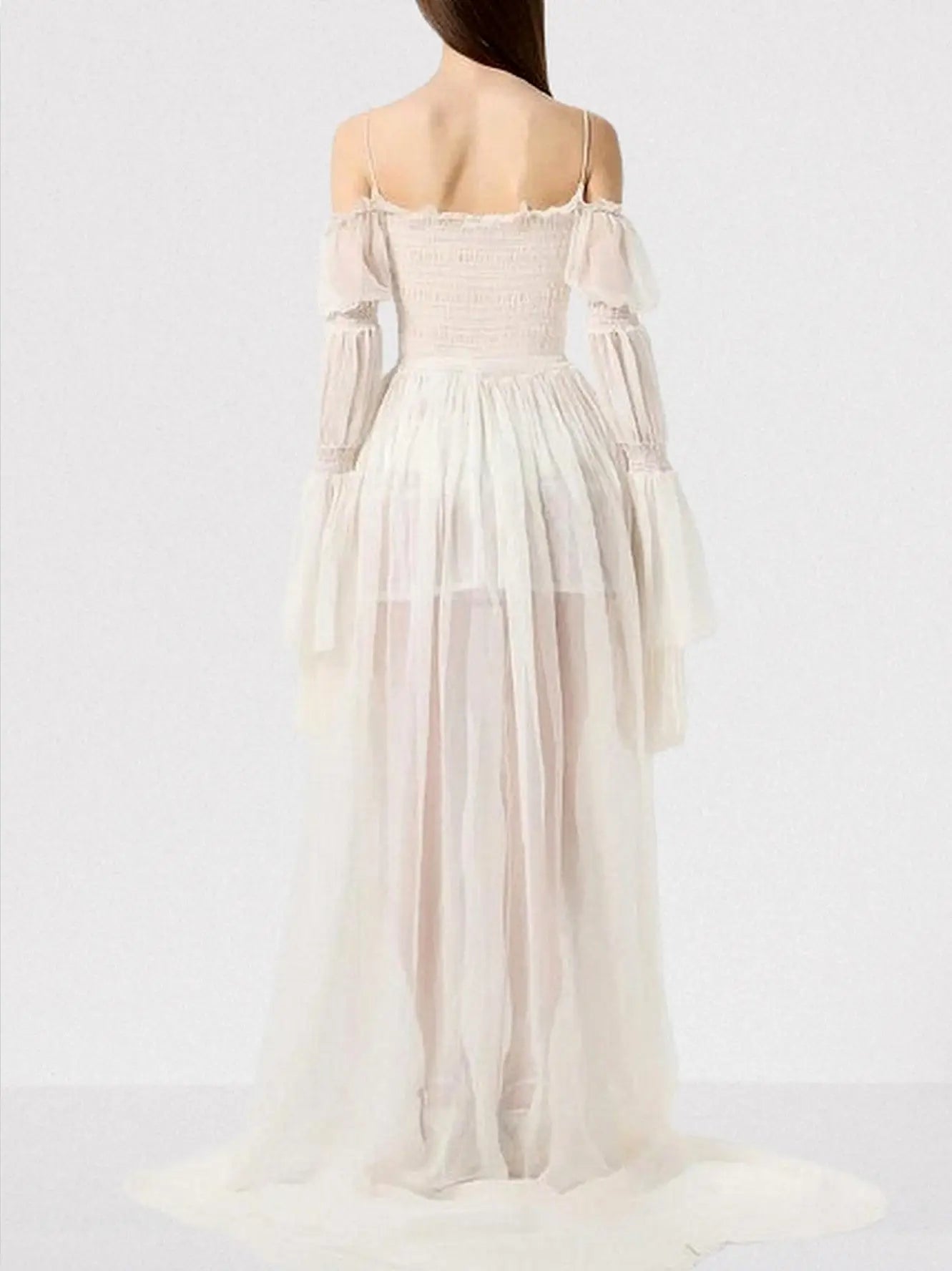 Long White Ruched Off-Shoulder Chiffon Maxi Dress - Dresses